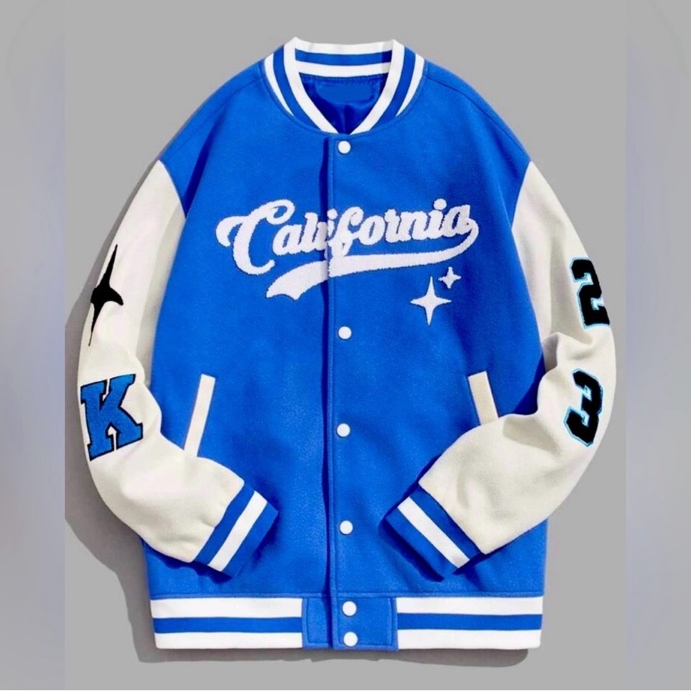 ROMWE Blue and White Varsity Jacket